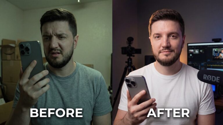 iPhone video setup with lighting, audio, and stabilization